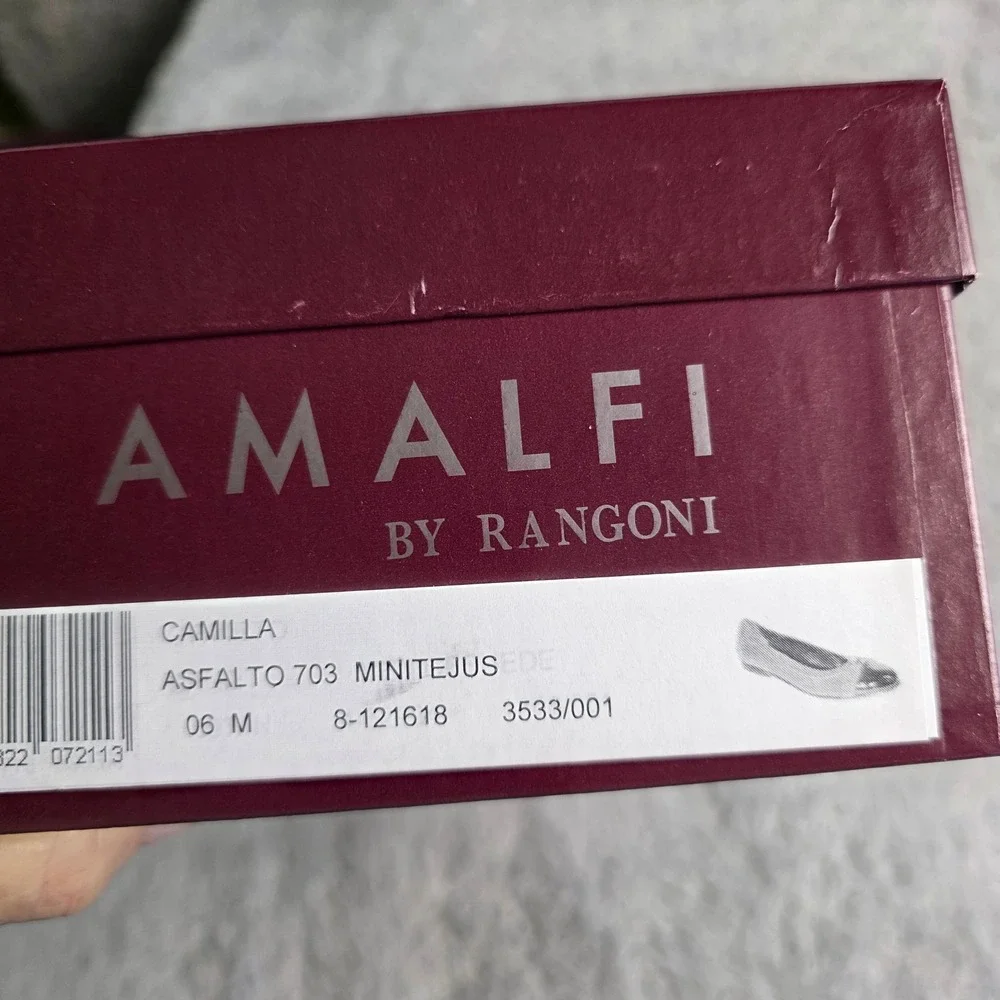 Amalfi by Rangoni Womens Black Gray Cap Toe‎ Italian Leather Ballet Flats 6M NEW